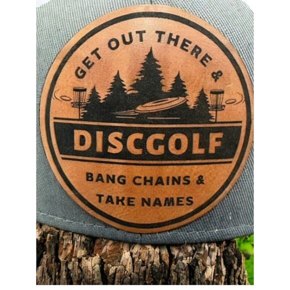Disc Golf Leather Patch Hat Custom Trucker Hat Bang Chains Gry/Neon Yellow - Picture 2 of 6